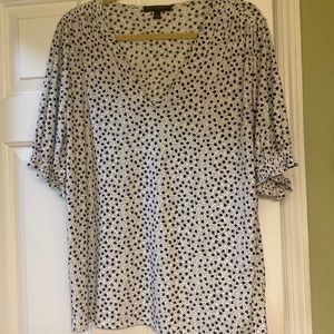 Banana Republic V-Neck Print Short Sleeve Blouse Large